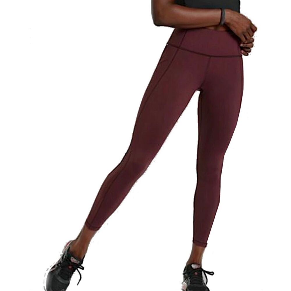 Athleta Lightning Stash Pocket Tight  7/8 Leggings Size M Burgundy Stretch